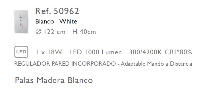 Ventilador techo LED palas blanco 50962