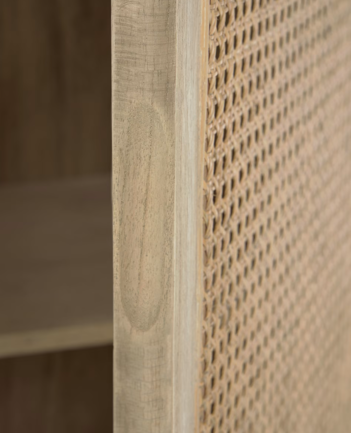Armario Mareti madera maciza y chapa mindi con ratán 90x160cm