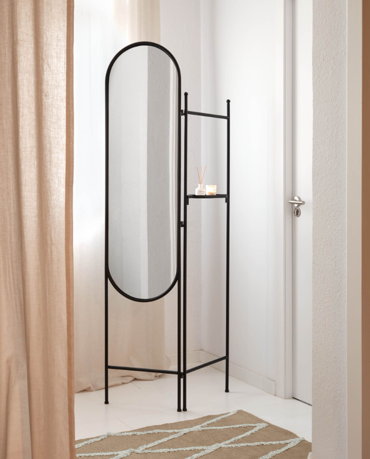 Biombo con espejo metal negro 82x183 cm