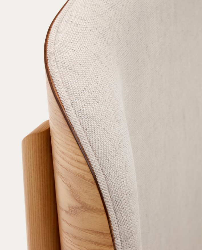 Cama Belen madera de fresno y cabecero tapizado blanco 160x200 cm