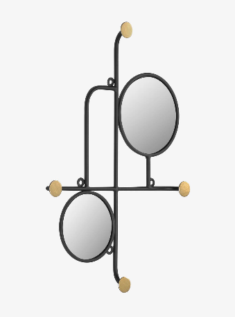 Espejo con colgadores Lira de metal dorado 50x35 cm