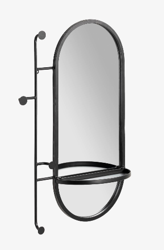 Espejo con colgadores Lira de acero negro 52x82 cm