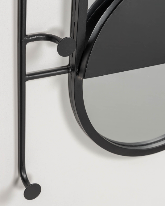 Espejo con colgadores Lira de acero negro 52x82 cm