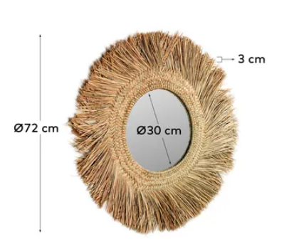 Espejo redondo Mendong de fibras naturales 72 cm
