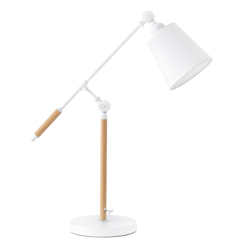 Lámpara de sobremesa Lizar de metal, madera y pantalla de tela blanco