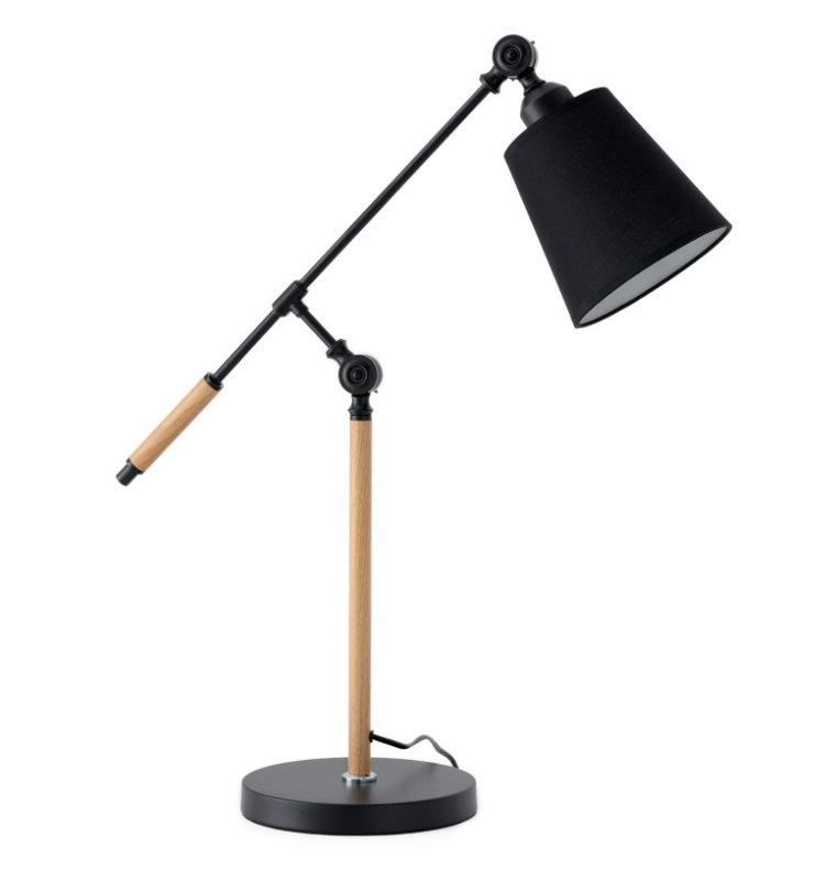 Lámpara de sobremesa Lizar de metal, madera y pantalla de tela negro