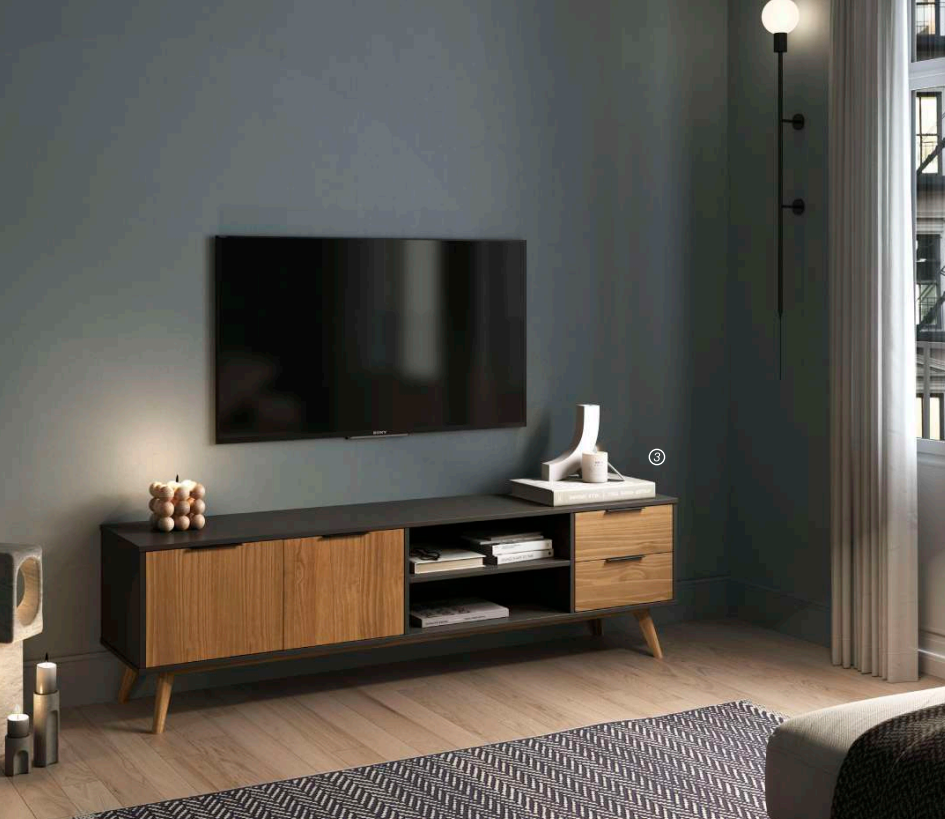 Mueble TV Lavis madera de pino bocamina cera 180x52cm