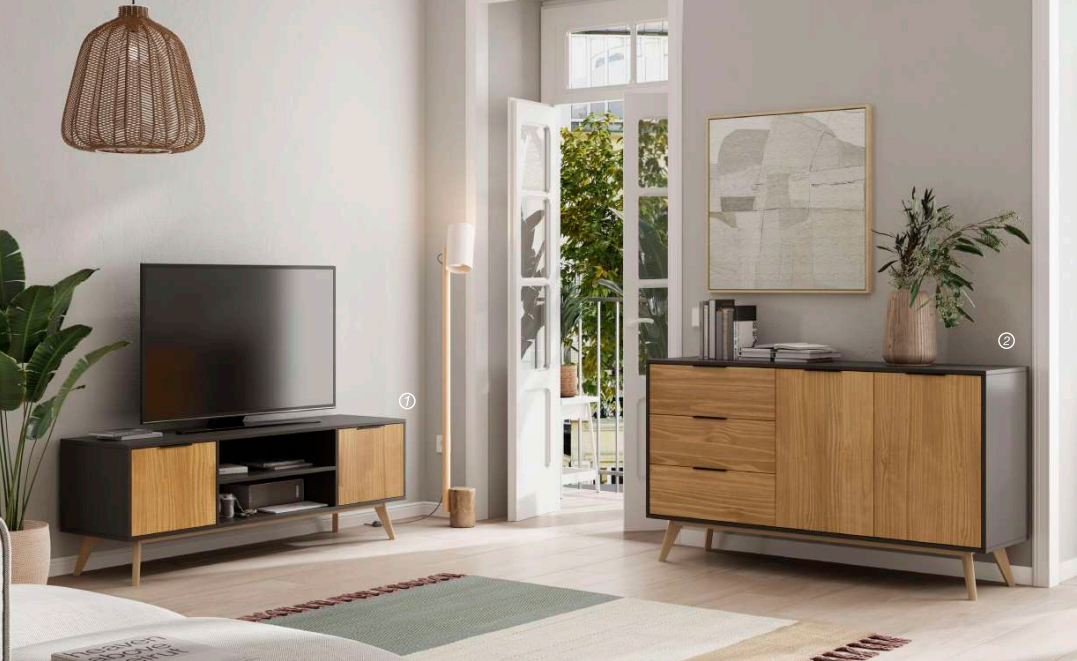 Mueble TV Lavis madera de pino bocamina cera 140x53cm