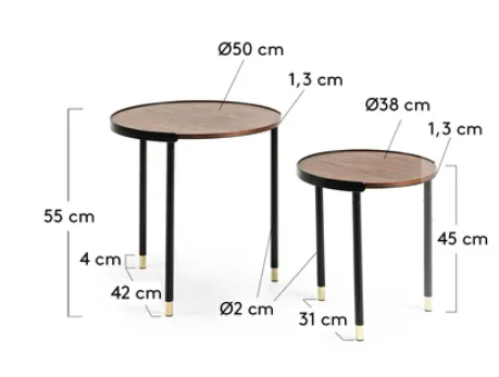 Set 2 mesas auxiliares Twix chapado madera de nogal 50/38 cm