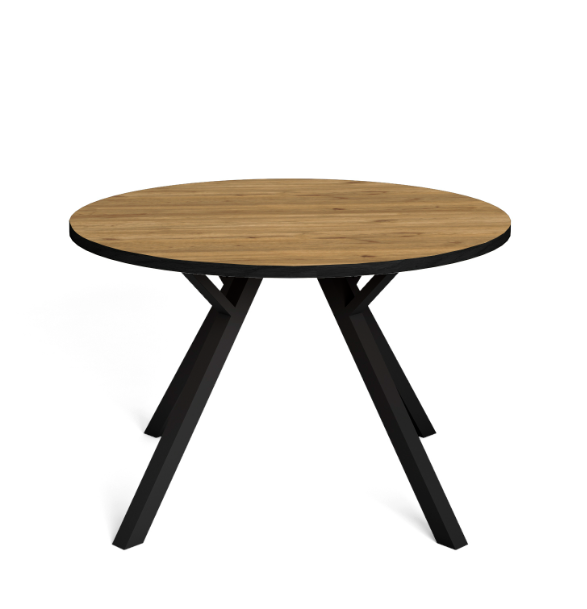 Mesa de comedor redonda Beni natural bocamina y patas en metal negro 120cm