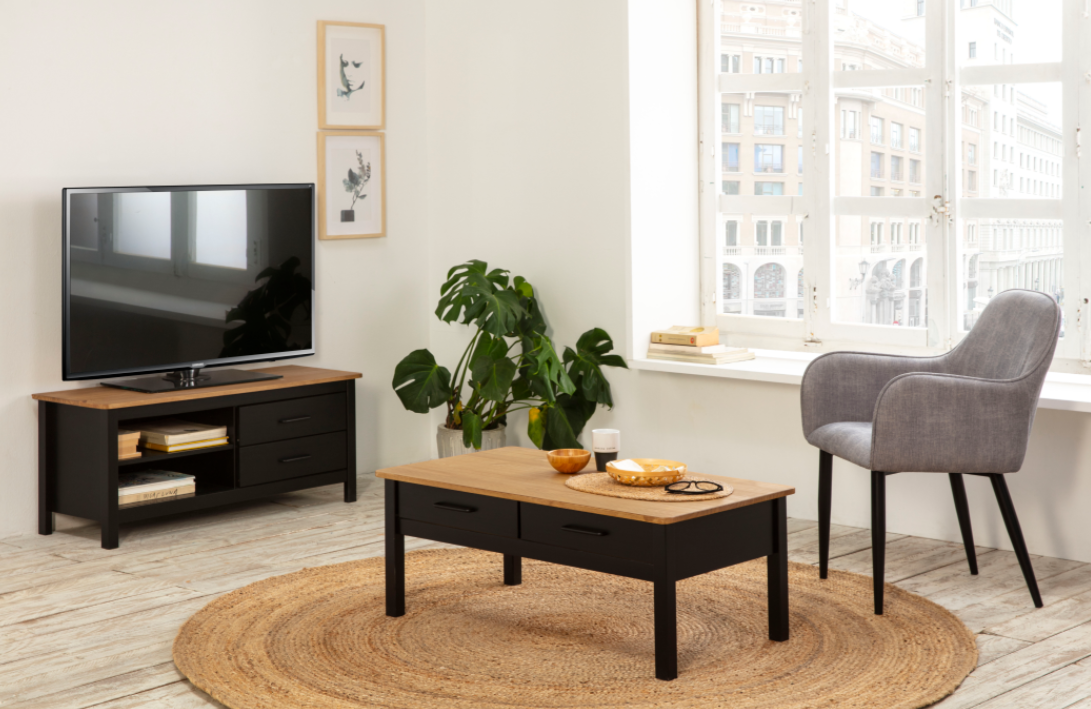 Mueble TV Vega madera de pino negro 158cm