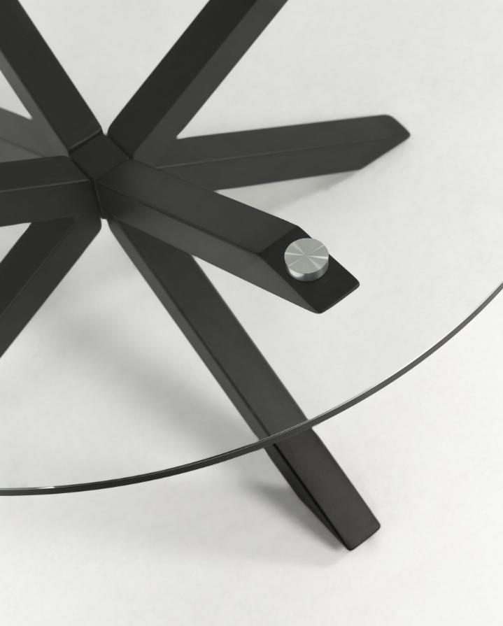 Mesa redonda de cristal patas de acero negro 119cm