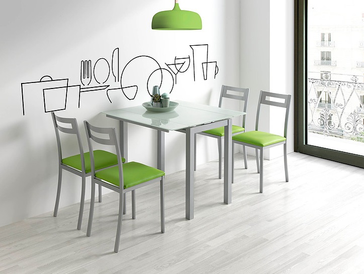 Conjunto de cocina mesa extensible cristal blanco Olivia con cuatro sillas