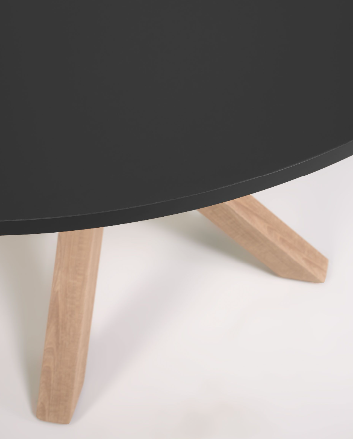 Mesa redonda negro patas de acero efecto madera 120 cm
