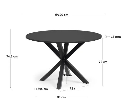 Mesa redonda negro patas de acero negro 120cm