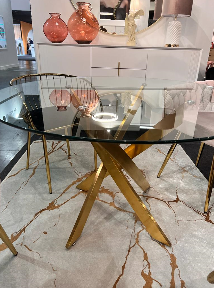 Mesa de comedor redonda cristal acero dorado Ruth new 120 cm