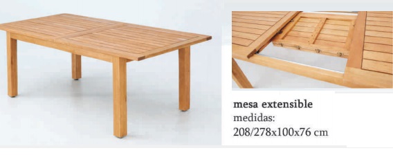 Mesa de terraza Hanna extensible madera 208-278x100