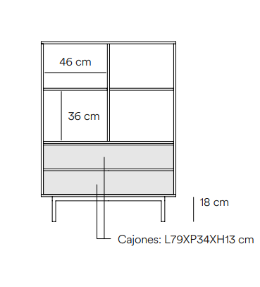 Aparador mueble auxiliar sierra 2 puertas 2 cajones gris claro 130x97 cm