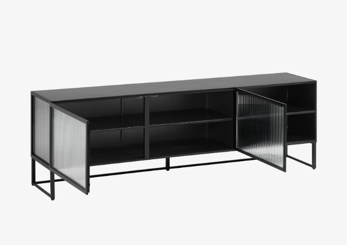 Mueble TV Opium acero negro y cristal templado 180x58cm