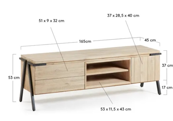Mueble TV Budapest madera maciza de acacia 165x53 cm