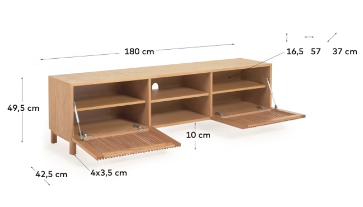 Mueble TV Beneteau madera maciza y chapa de roble 180x49,5 cm
