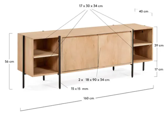 Mueble TV Amazonia madera maciza de mango 160x56 cm