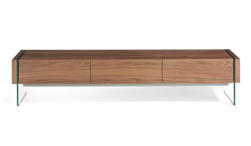 Mueble TV Oscar de madera nogal y cristal templado 188x45cm