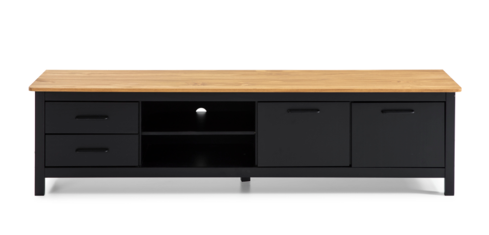 Mueble TV 180cm de madera de roble lacado en negro - MIV Interiores