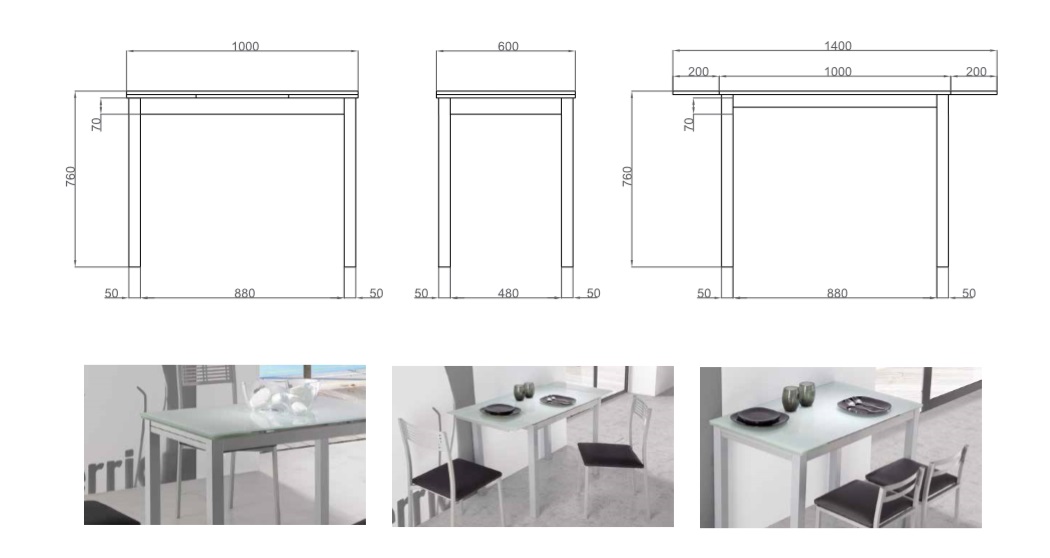 Mesa de cocina extensible Porto cristal blanco