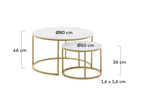 Set de 2 mesas nido mármol acero dorado 50-80 cm