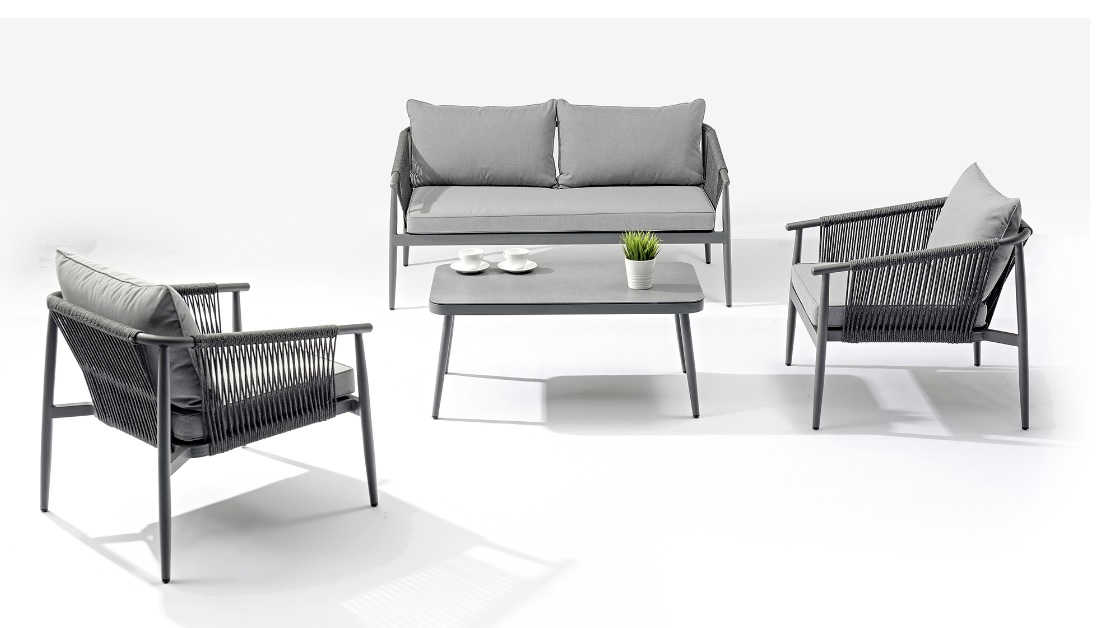 Set sofas jardin Zadar aluminio cuerda gris
