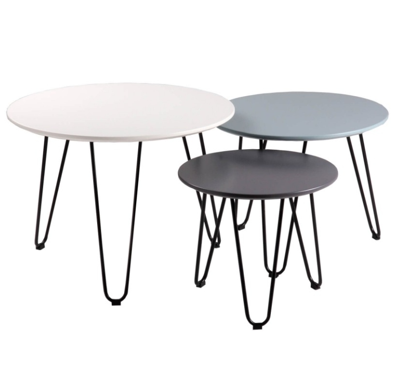 Set mesas centro Fabio blanco,azul,gris 60/50/40 cm