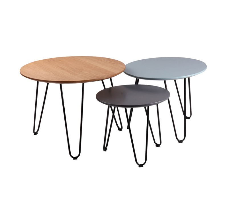 Set mesas centro Nero roble,azul,gris 60/50/40 cm