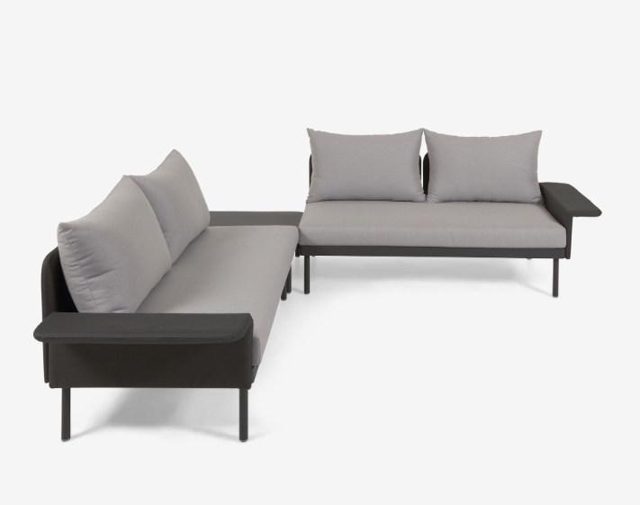 Set exterior Segorbe de sofá rinconero y mesa aluminio negro mate 164cm