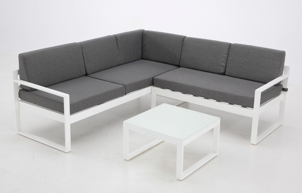 Set Zurich sofa rinconera aluminio blanco - www.regaldekor.com