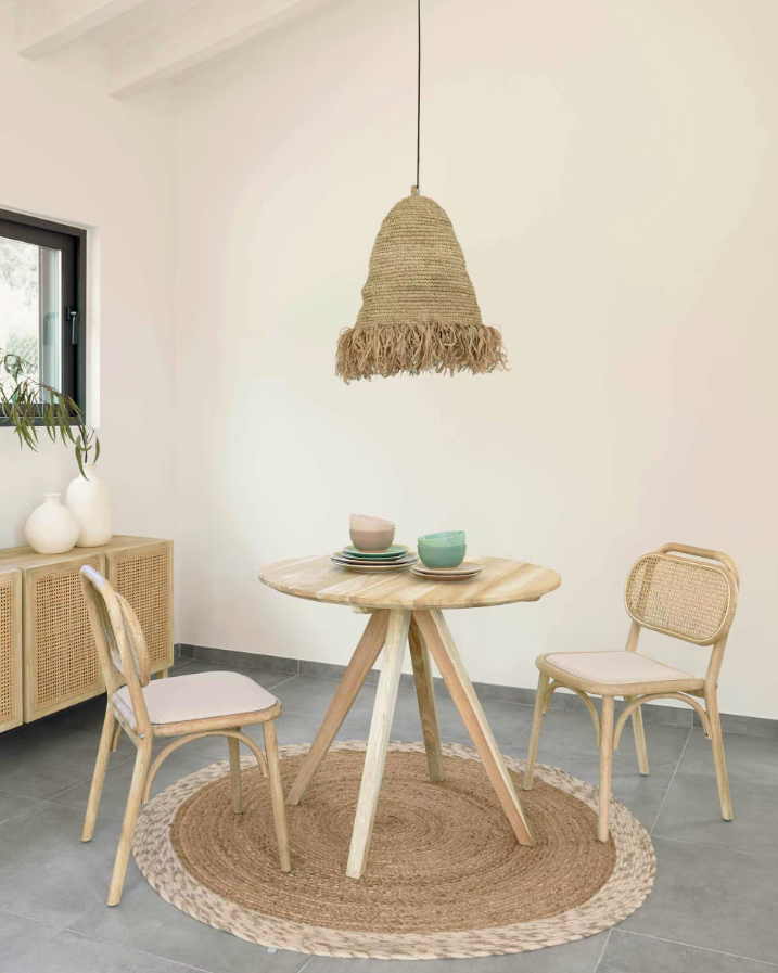 Silla Mareti madera maciza de roble natural y asiento de tela