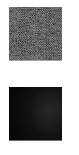 Sillón tapizado en tela con ribetes negros y estructura de acero negro