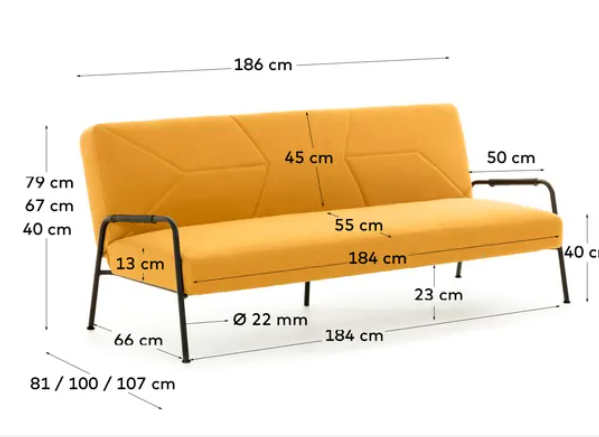 Sofa cama Ariela mostaza 180cm
