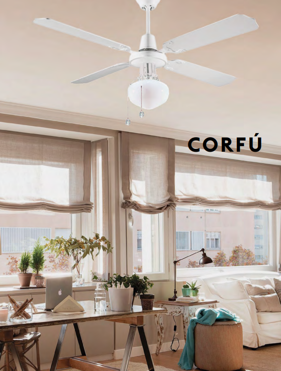 Ventilador de techo con luz Corfu blanco