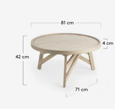 Mesa de centro madera natural redonda 80