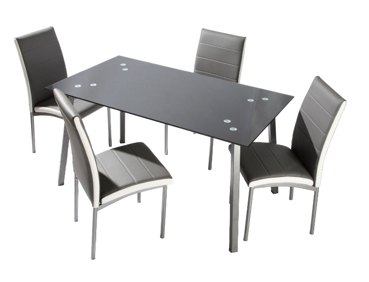 Conjunto de comedor mesa cristal negro 140x80 silla gris
