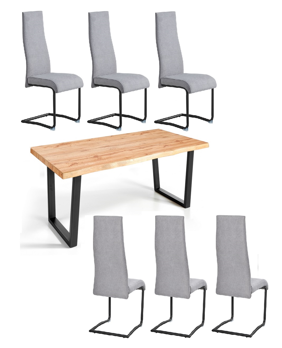 Conjunto de comedor mesa rustica canada sillas roma tela gris