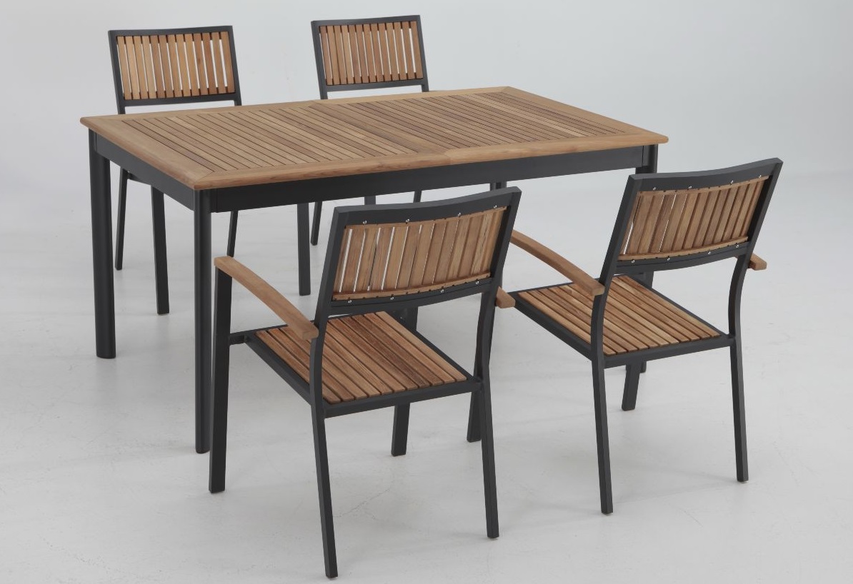 Conjunto mesa y 4 sillas de jardín teca natural