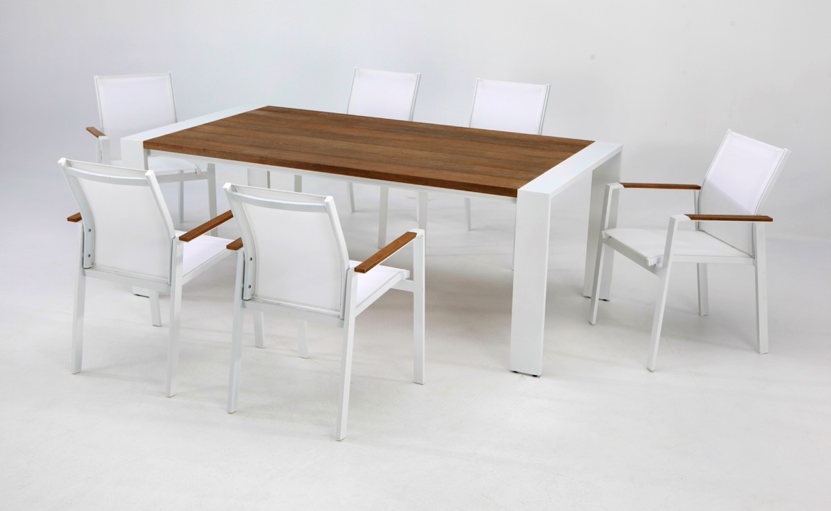 Mesa de terraza Tunez madera aluminio blanco 200x100 - www.regaldekor.com