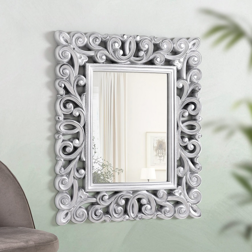 Espejo barroco plata patinado 80x67 cm