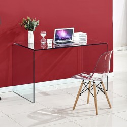 Mesa escritorio de cristal curvado transparente 125x70
