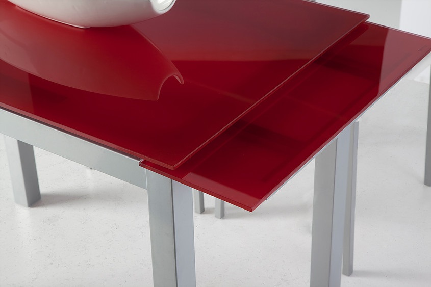 Mesa de cocina alta extensible Porto cristal rojo