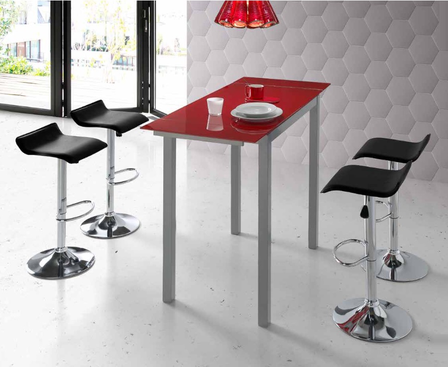 Mesa de cocina alta extensible Porto cristal rojo