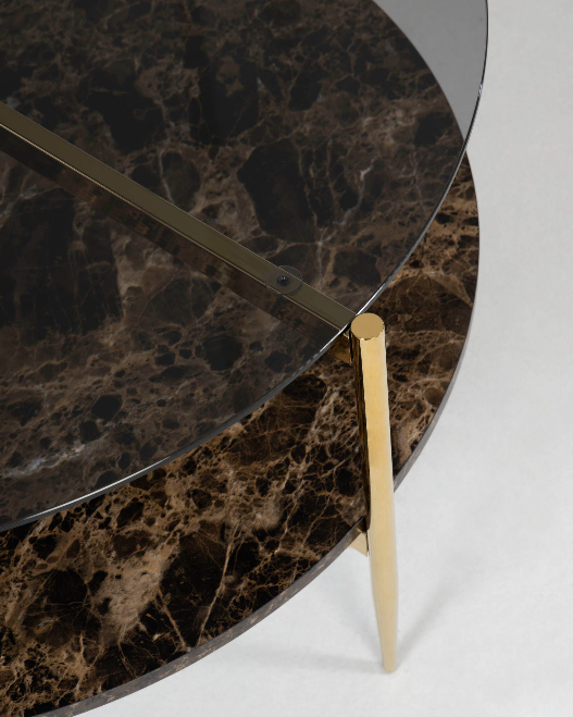 Mesa de centro Amanda de cristal y madera con efecto mármol 84 cm