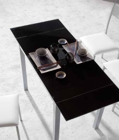 Conjunto de cocina mesa extensible Narbona cristal negro 2 taburetes orleans
